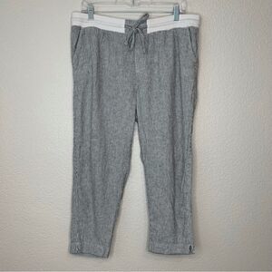 Susina Linen Blend Black White Striped Drawstring Waist Pants, Sz Large